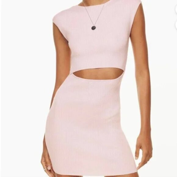 Aritzia Wilfred Free Cut-Out Knit Mini Dress Light Pink Size Small - Picture 1 of 8